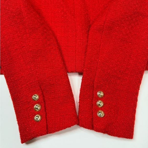 Cropped Red Blazer Boucle Crop Short Jacket Chic Ruby Rose Tweed Suit Notch Crew - Picture 9 of 17